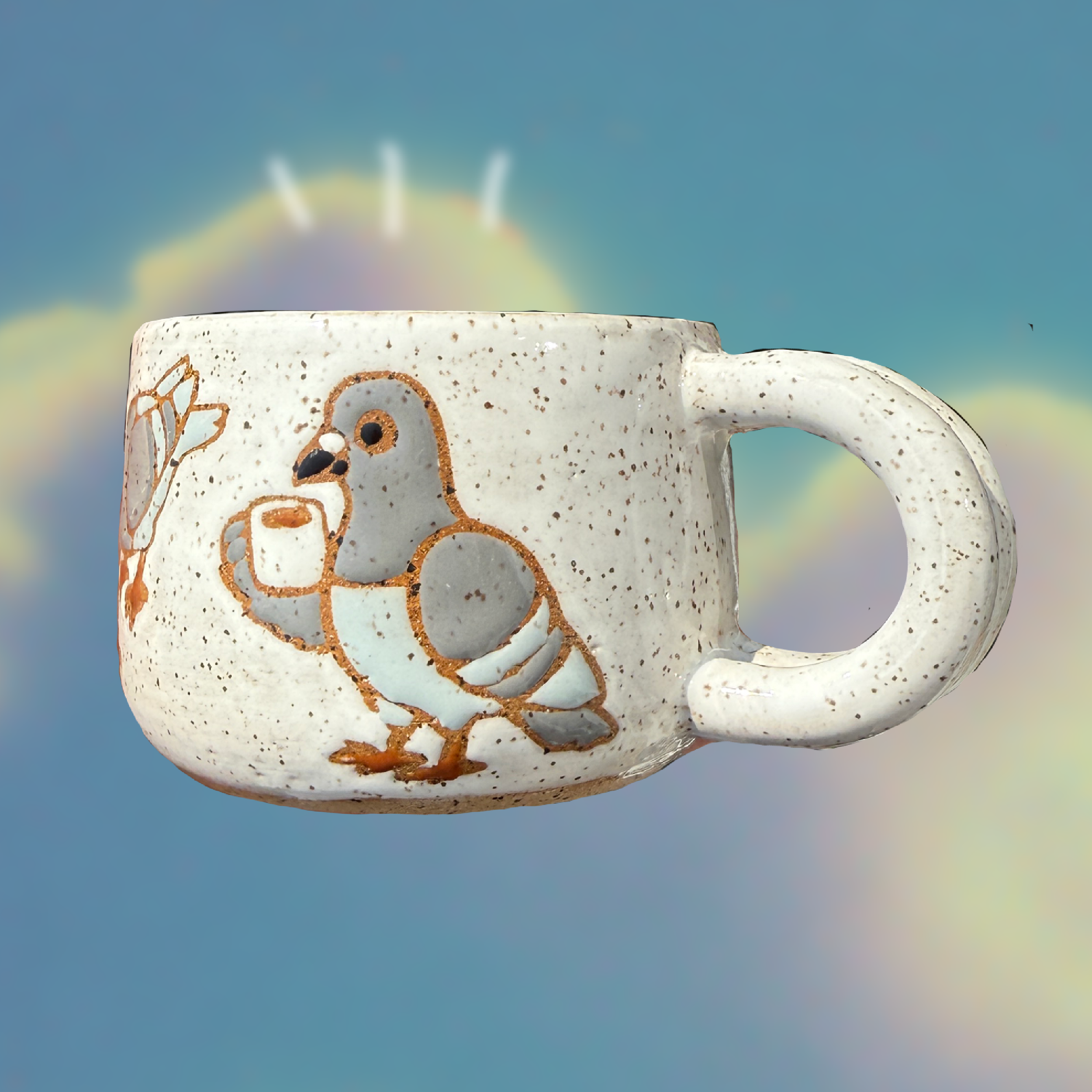 10 oz Handmade Ceramic Pigeon Mug Pigeons Pecking