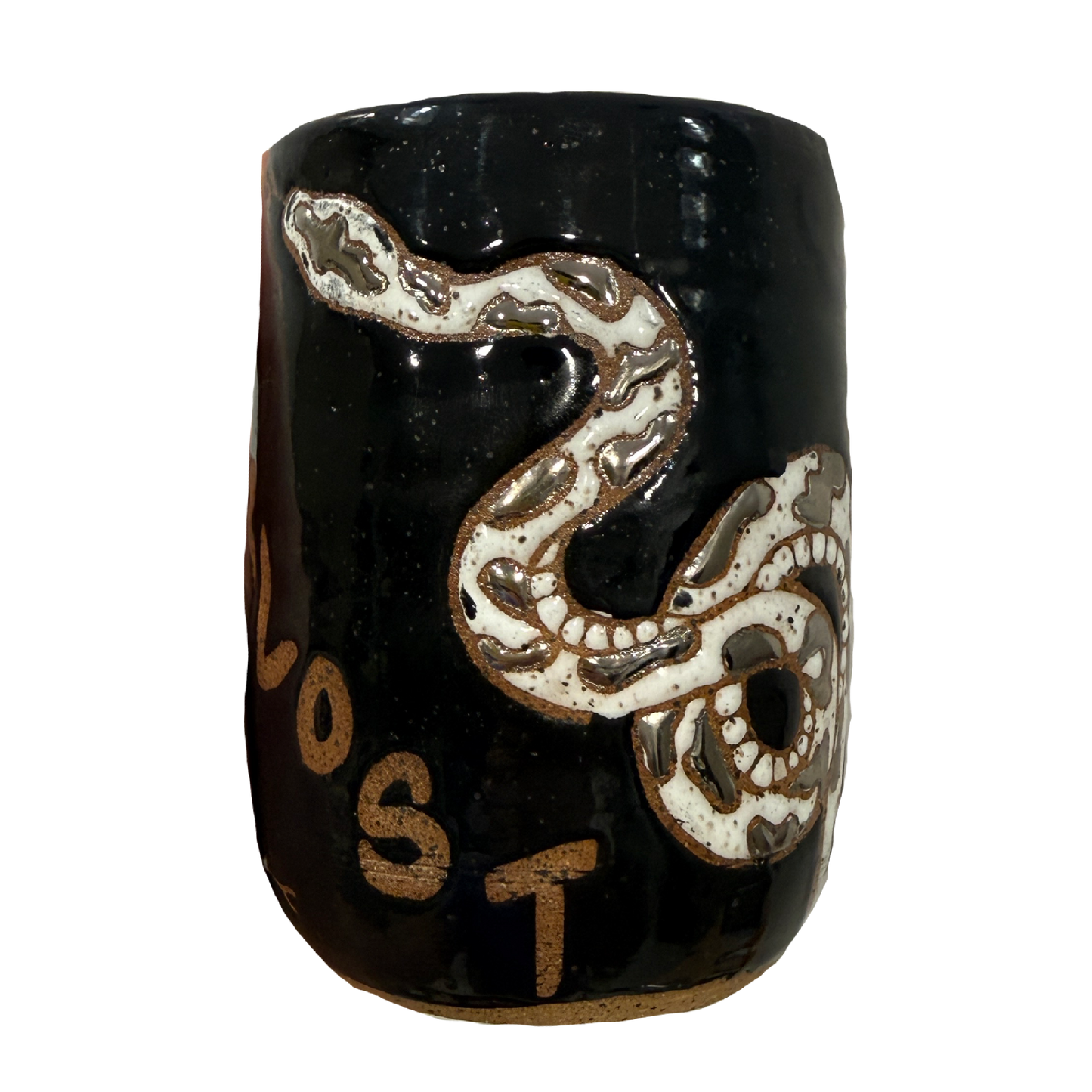16 oz Handmade Ceramic Gold / Silver Snake Tumbler