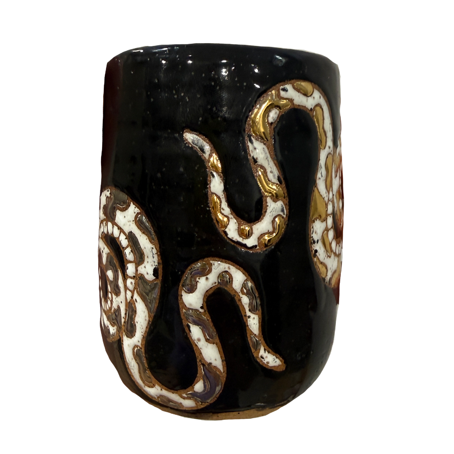 16 oz Handmade Ceramic Gold / Silver Snake Tumbler