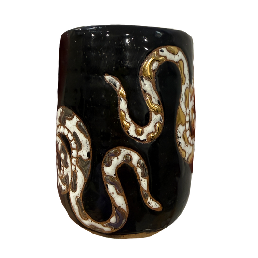 16 oz Handmade Ceramic Gold / Silver Snake Tumbler