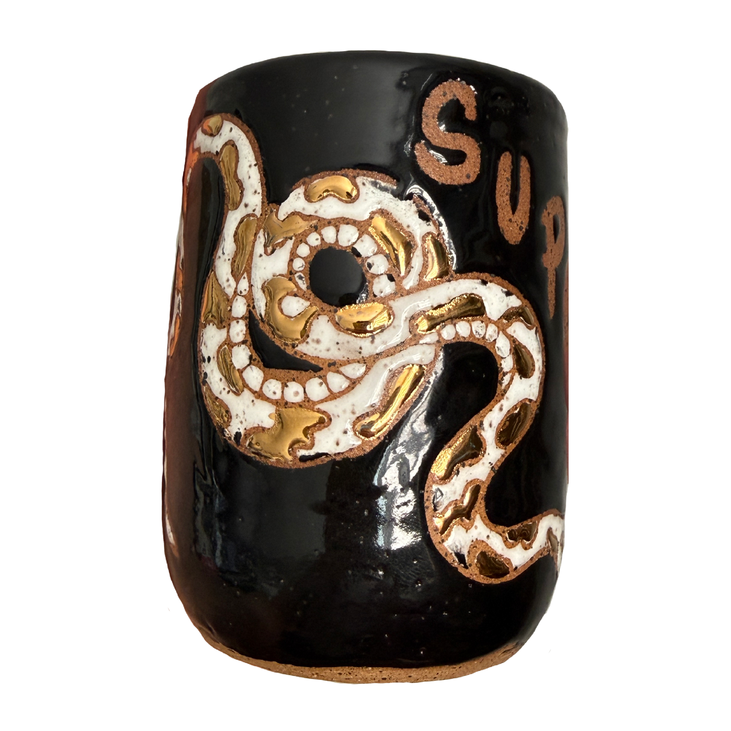 16 oz Handmade Ceramic Gold / Silver Snake Tumbler