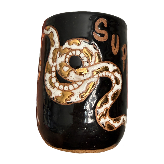 16 oz Handmade Ceramic Gold / Silver Snake Tumbler